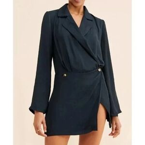 Free People Simone Mini Wrap Dress Wns Sz Small Blue Animal Snake Print